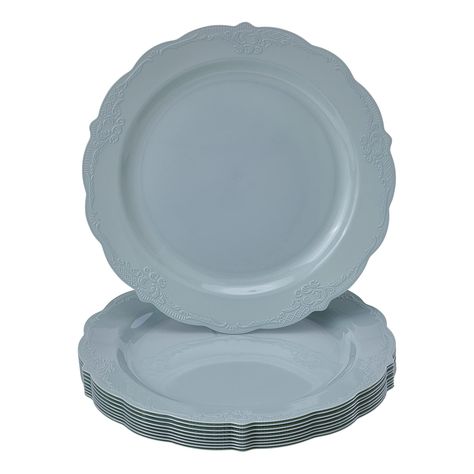 PRICES MAY VARY. WHAT’S IN THE BOX: Includes 10 salad plates. These disposable plates are all you need for your next event. To complete the look, match them up with our vintage collection cups and flatware. VINTAGE DESIGN: Enjoy the feeling of traveling back in time. The Vintage Collection features a detailed rim lending it a charming vintage effect. PREMIUM QUALITY: Our plates are non-toxic, made from high grade heavyweight plastic materials. These are safe to use for hot, wet, and cold foods. Vintage Dinnerware Set, Disposable Plastic Plates, Vintage Dinnerware, Disposable Plates, Tableware Collection, Dinner Set, Plastic Plates, Dinner Plate Sets, Silver Spoons