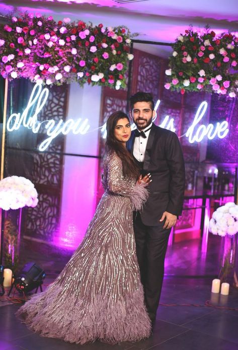 An Alibaug Wedding With A Modern Bride Who Shined In An Unconventional Lehenga Reception Gowns Indian Bridal, Engagement Gowns Elegant, Feather Lehenga, Aishwarya Wedding, Sangeet Gown, Reception Gown For Bride, Gowns Dresses Indian Receptions, Gown With Feathers, Reception Dress For Bride