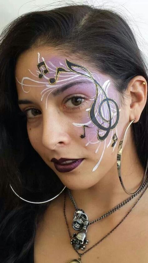 Mark Reid design music notes treble clef Painting Ideas Music, Music Design Ideas, New Painting Ideas, Face Painting Images, Festival Face Paint, Adult Face Painting, Cheek Art, Girl Face Painting, Face Painting Tutorials