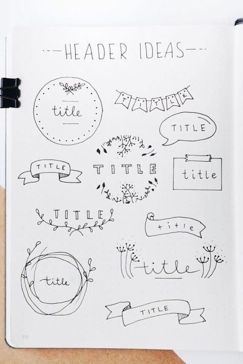 The ultimate collection of bullet journal header and title ideas for inspiration! #bulletjournal #bujoheader #bujoideas Different Title Ideas, Journal Ideas Heading, Easy Headers For Notes, Header Ideas For Notes Easy, Writing Titles Fonts, Planner Title Ideas, Aesthetic Bulletin Journal Ideas, Header For Projects, Hand Lettering Headers