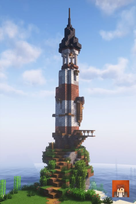 This is a lighthouse I built as a starter base in a survival world. The texture pack I use is 'Stay True' and shaders 'complementary shaders' #Minecraft #MinecraftBuilds #MinecraftHouse #minecraftbuildingideas #MinecraftVictorian #MinecraftBase #victorian #MinecraftLighthouse #lighthouse #minecraftstarterhouse Lighthouse Minecraft Build, Lookout Tower Minecraft, Mc Lighthouse, Minecraft Medieval Lighthouse, Minecraft Lighthouse Medieval, Minecraft Lighthouse Ideas, Minecraft Starter Base Ideas, Minecraft Island Base, Starter Base Minecraft