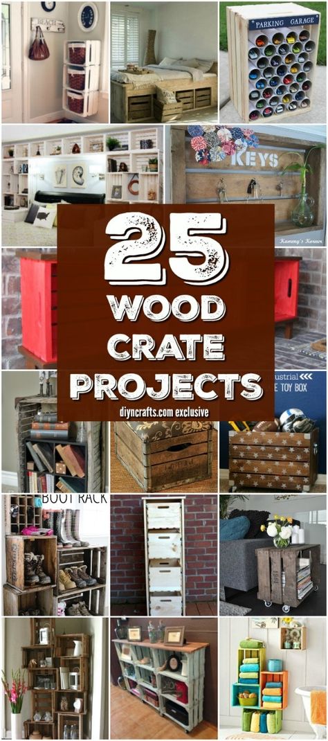 25 Wood Crate Upcycling Projects For Fabulous Home Decor - Organize and decorate your home using nothing but wood crates! Exclusive collection prepared by diyncrafts.com team <3 Wooden Crates Projects, Wood Crate Diy, Diy Wood Crate, Crate Projects, Crate Crafts, Old Wooden Crates, Crate Decor, Diy Wooden Crate, Old Crates