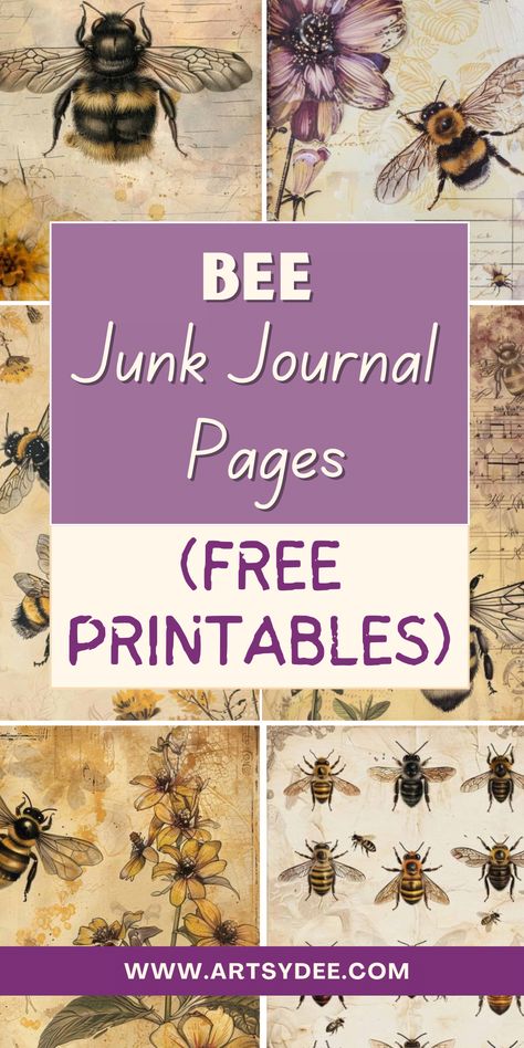 Buzz into creativity with our delightful collection of 50+ Bee Junk Journal Pages! This Free Printable PDF is filled with bee-themed designs, perfect for embellishing your junk journals, scrapbooks, or art projects. From vintage honeycomb patterns to charming bee illustrations, these printables will add a sweet touch to your crafty creations.  #BeeJournal #JunkJournalPrintables #FreePDF #Crafting #Scrapbooking #BeeTheme #PrintableArt #DIYJournal #VintagePrintables #BeeCrafts Bee Junk Journal, Vintage Labels Printables Free, Bee Illustrations, Vintage Paper Printable, Bee Printables, Bee Illustration, Free Vintage Printables, Odd Stuff, Vintage Bee