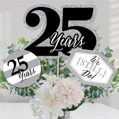 PRICES MAY VARY. We Still Do - 25th Wedding Anniversary Centerpiece Sticks INCLUDES 15 We Still Do - 25th Wedding Anniversary table toppers in three different shapes, 15 table topper sticks and stickers for easy assembly. 25th anniversary party table decorations are perfect for an anniversary party. We Still Do - 25th Wedding Anniversary Party Centerpiece Sticks SIZE five 25 table toppers, 11” wide x 8” tall; five Circle table toppers, 5.5” wide x 5.5” tall; and five We Still Do! table toppers, 25th Wedding Anniversary Table Decor, 25th Anniversary Decoration Ideas, 25th Wedding Anniversary Party Ideas, Anniversary Party Centerpieces, Wedding Anniversary Centerpieces, 25th Wedding Anniversary Decorations, 25th Marriage Anniversary, 25th Anniversary Decorations, Anniversary Centerpieces