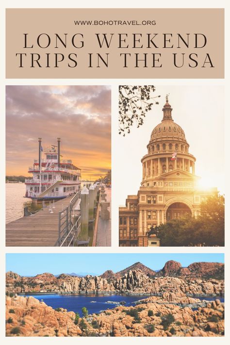 THE BEST LONG WEEKEND TRIPS IN THE UNITED STATES! This list of weekend trips to take in the US will give you the ultimate inspiration on where to travel in the US! From road tripping Arizona, to exploring the Pacific Northwest, this guide to weekend trips in the USA will help you plan the perfect mini getaway! | Where to go in the US for a Holiday Weekend | Weekend Trips in the South | Weekend trips close to home | best USA weekend getaway ideas Weekend Getaway Ideas, Great Places To Travel, Long Weekend Trips, Best Weekend Getaways, Weekend Trip, Solo Female Travel, Group Travel, United States Travel, Holiday Weekend