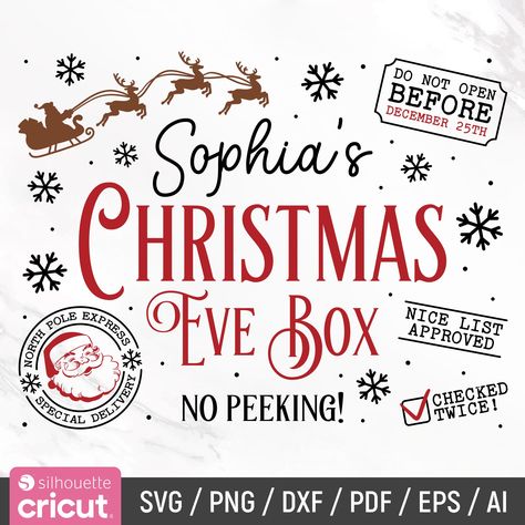 Christmas Eve Box Svg Free, Christmas Eve Box Svg, Christmas Eve Box Designs, Christmas Eve Crate, Personalised Christmas Eve Box, Download Sign, Silhouette Diy, Cricut Craft, Art Svg