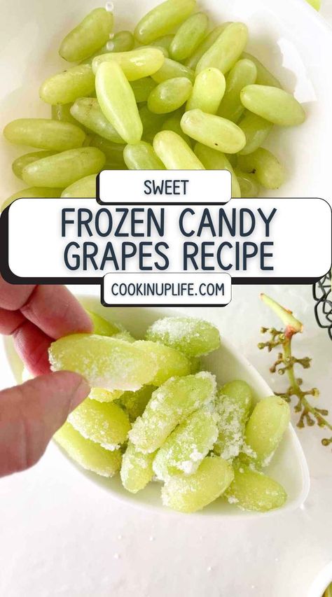 ✨ Cool Down with a Sweet Treat! ✨ Try this fun and healthy snack idea: Frozen Candy Grapes! 🍇🍬 Perfectly coated with sugary goodness and frozen to perfection, they’re a refreshing, bite-sized treat for hot days or satisfying your sweet tooth the guilt-free way. 🧊💖 Get the easy step-by-step recipe here and transform ordinary grapes into a dessert you’ll love! #FrozenGrapes #CandyGrapes #HealthySnacks #EasyRecipes #SweetTreats Frozen Movie Snacks, Desserts With Grapes, Grape Recipes Ideas, Frozen Candy Grapes, Sugar Grapes, Grapes Aesthetic, Candied Grapes Recipe, Candied Grapes, Candy Grapes