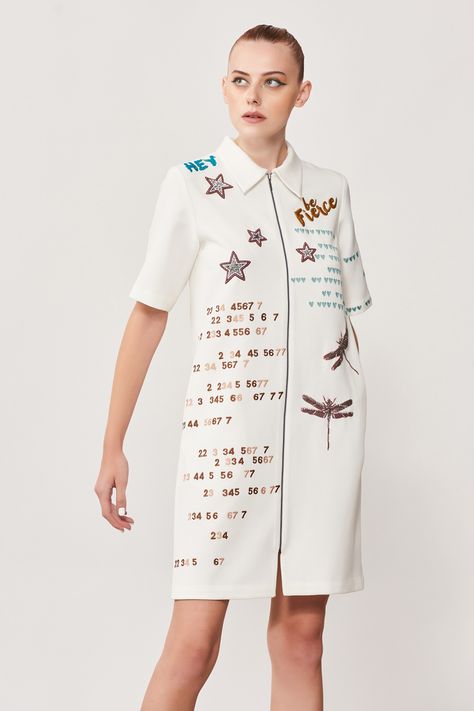 Buy White Double Crepe Embroidered Dragonfly Shirt Be Fierce Shift Dress For Women by Shahin Mannan Online at Aza Fashions. Shahin Mannan, Embroidered Dragonfly, White Shift Dresses, Shirt Pocket, Womens Shift Dresses, Dragonflies, Shirt Collar, Dress For Women, Dress Pattern