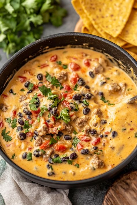 Cowboy Queso Dip Cowboy Queso Dip, Cowboy Queso, Queso Dip Recipe, Beef Dip, Queso Dip Recipes, Queso Recipe, Queso Dip, Meat Substitutes, Monterey Jack