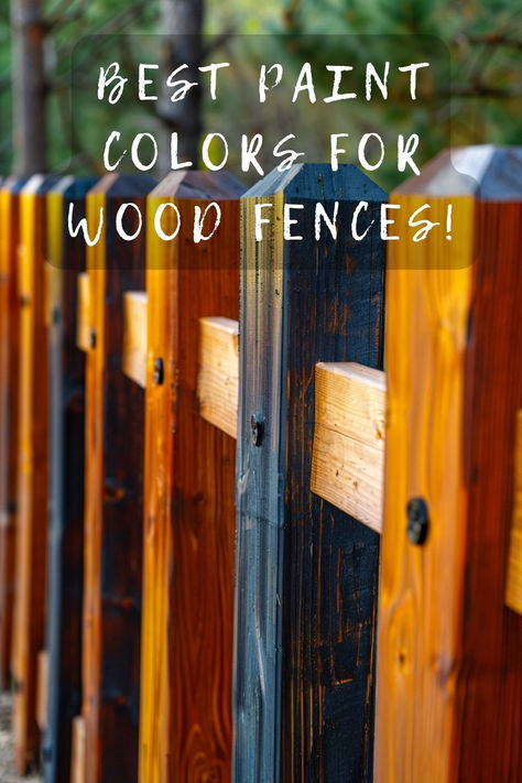 Wondering what the best color to paint your wood fence is? 🎨🌳 Click to explore top color choices that will transform your backyard into a stunning retreat. #BackyardStyle #FencePainting #HomeExterior #GardenDesign #OutdoorDecor Behr Wood Stain Colors Fence, Paint Wood Fence Ideas, Painted Wooden Fence Ideas, Backyard Fence Paint Color Ideas, Cedar Fence Stain Colors Ideas, Painting Fences Ideas Backyards Wood, Backyard Fence Painting Ideas, Privacy Fence Colors, Painted Wood Fence Ideas