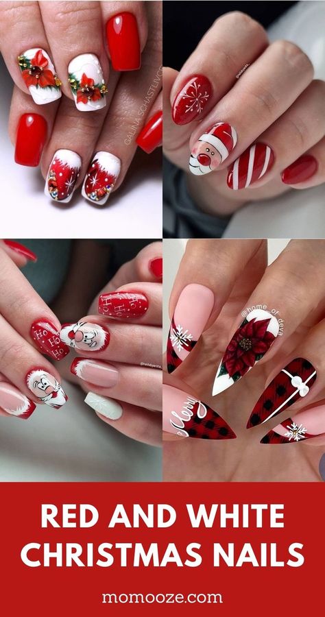 Get ready for the holiday and get inspired by one of these red and white Christmas nails ideas! Christmas Nails | Red and White Christmas Nails | Holiday Nails | Red Nails | Glitter Nails | White Nails | Snowflake Nails | Festive Nails White Nails Snowflake, Christmas Nails Red And White, Red Glitter Christmas Nails, Holiday Nails Red, Red And White Christmas Nails, Nails Ideas Christmas, Nails Red And White, Christmas Nail Designs Holiday, White Christmas Nails