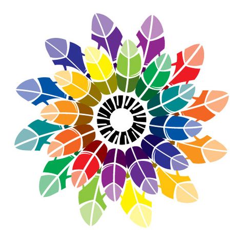 Color wheel, inspired by a feather mobile. Created in Adobe Illustrator, 2015. Color Wheel In Different Designs, Creative Color Wheel Ideas Unique, Color Wheel Design Creative, Colour Wheel Ideas Creative, Colour Wheel Design Ideas, Unique Color Wheel, Color Wheel Design, Feather Mobile, Color Wheel Art