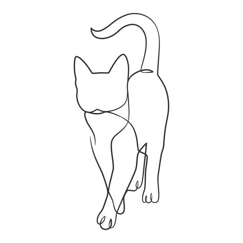 Minimalist Cat Tattoo, Line Drawing Images, Kitty Tattoos, Katt Grejer, Cat Outline, Drawing Minimalist, Cat Tattoos, Cat Tattoo Designs, One Line Drawing