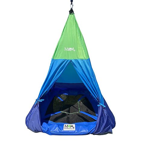 M&m Sales Enterprises   Teepee Tent Swing In Green/blue - Bring a new twist to the average tree house with this M&M Sales Enterprises Teepee Tent Swing. A durable foam-covered steel platform design is enclosed by a detachable tent with mesh ventilation to experience safe backyard play. Outdoor Hideaway, Outdoor Teepee, Backyard Fort, Tree Fort, Hanging Tent, Tire Swing, Playset Outdoor, Teepee Tent, Backyard Play