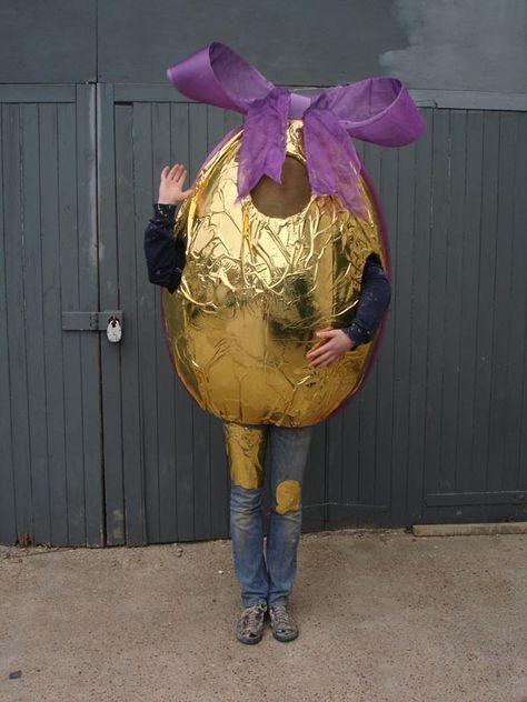 Lightweight foam egg costume covered in foil with purple ribbon - available to rent or buy - http://www.plungeproductions.com/archives/3432 Egg Costume Diy, Easter Costumes For Kids, Easter Egg Costume, Easter Costumes, Fundraiser Themes, Easter Hat Parade, Egg Costume, Easter Costume, Film Ideas