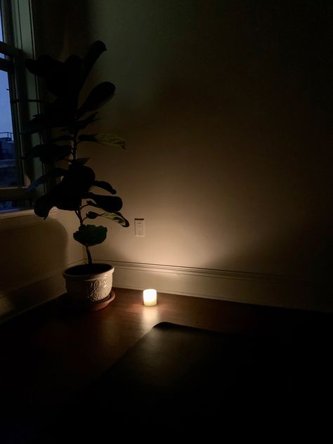 Yoga And Candles, Candlelit Yoga Aesthetic, Candle Light Yoga, Night Meditation Aesthetic, Night Yoga Aesthetic, Yoga Dark Aesthetic, Dark Yoga Studio, Dark Yoga Aesthetic, Introspective Aesthetic