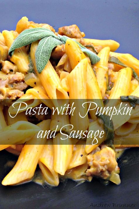 Pasta with Pumpkin and Sausage. A tummy warming, seasonal dish it is spicy with a touch of sweet and the rich taste of pumpkin. The perfect fall meal to enjoy on these cool nights. Pumpkin Pasta With Sausage, Sausage Pumpkin Pasta, Pumpkin Sausage Pasta, Pasta With Pumpkin, Pumpkin Ravioli, Fall Meal, Pasta Recipes Alfredo, Asparagus Bacon, Pumpkin Sauce