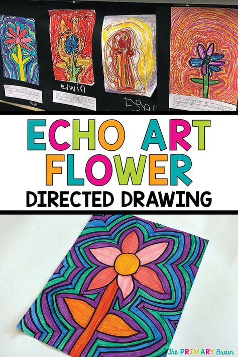 Flower Directed Drawing, Op Art Projects, Echo Art, Zantangle Art, Heart Art Projects, Spring Art Projects, Art Project For Kids, 2nd Grade Art, Directed Drawing