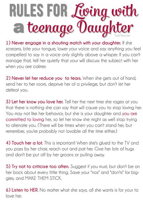 Rules for Living with a Teenage Daughter + free printable at TidyMom.net Rules For Living, Raising Daughters, Raising Teenagers, Raising Girls, Parenting Teenagers, Parenting Videos, Parenting Help, Smart Parenting, Teenage Daughters