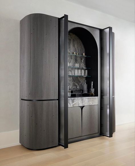 Living Room With Mini Bar, Bar Interior Design Home, Bar Unit Design, Interior Bar Design, Concealed Bar, Bar Cabinet Ideas, Bar Cabinets For Home, Mini Bar Ideas, Modern Cabinet Design