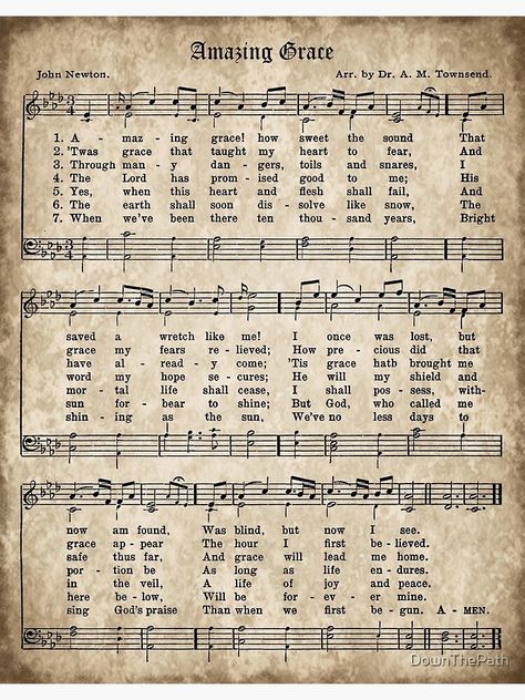 "Amazing Grace Vintage Hymn" Poster by DownThePath | Redbubble Amazing Grace Lyrics, Amazing Grace Sheet Music, Amazing Grace Hymn, Gospel Song Lyrics, Christmas Songs Lyrics, Hymn Music, Hymn Sheet Music, Church Songs, Hymns Lyrics