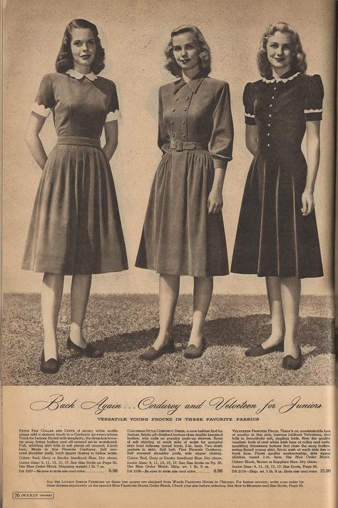 The Closet Historian: Cataloging Catalogs: Ward's Fall/Winter 1947-1948, More Dresses! 1940s Aesthetic, 40s Mode, 1940s Fashion Women, Decades Fashion, Fashion Through The Decades, Fashion Timeline, Decades Of Fashion, Mode Retro, Fashion 1940s