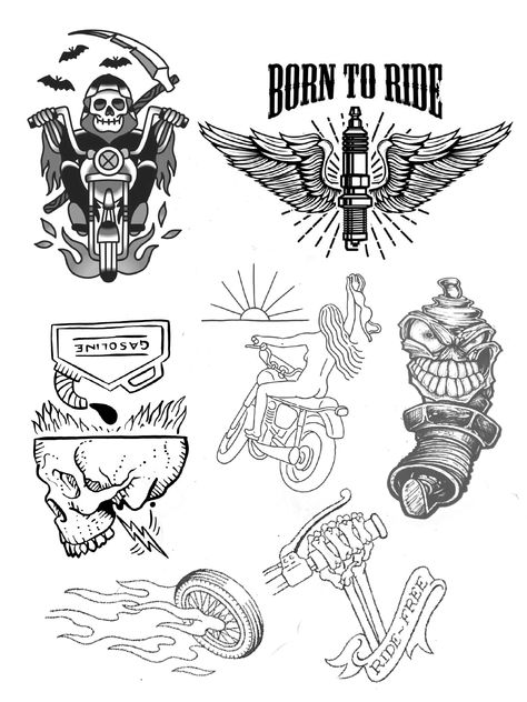 Motorcycle Related Tattoos, Motorcycle Flash Tattoo, Biker Tattoos Designs, Bike Woman, Tattoo Bike, Motorcycle Tattoo, Occult Tattoo, Motorcycle Tattoos, Bike Tattoos