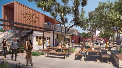 Craftsman Bungalows, Shipping Containers, Shipping Container Design, Food Park, Entry Design, Container Design, Food Hall, Modern Times, Affordable Housing