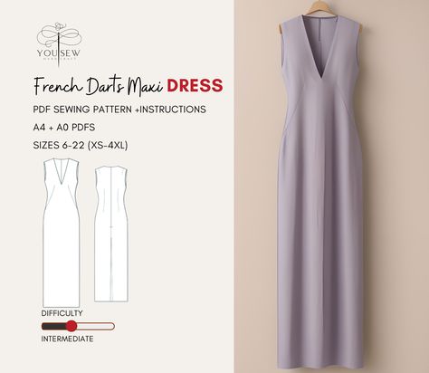 French Darts Maxi Dress PDF Sewing Pattern-sizes 6-22 Layered Pattern Chic Maxi Dress,sleeveless With French Darts - Etsy Linen Dress Sewing Pattern, Free Sewing Patterns Printable, Free Dress Sewing Patterns, Robe Sewing Pattern, Sewing Darts, Sewing Humor, Stitch Dress, Art Sewing, Chic Maxi Dresses