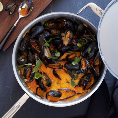 Coconut Curry Mussels, Curry Mussels, Mussels Recipe, Red Curry Paste, Coconut Curry, Curry Paste, Crusty Bread, Seafood Dishes, Williams Sonoma