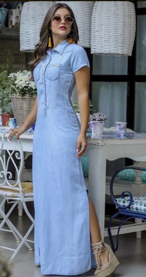 Jean Dress Outfits, Elegante Casual, Classy Dress Outfits, Jeans Rock, African Fashion Dresses, Classy Dress, Jeans Dress, Stylish Dresses, Denim Fashion