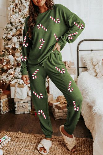 Will ship in approximately 2 weeks Basic Dresses, Bandeau Tops, Green Candy, Green Sequins, Loungewear Set, Sweaters And Leggings, Casual Sets, Christmas Pajamas, Christmas Women