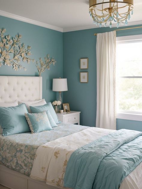 Teal And White Bedroom Ideas, Girls Teal Bedroom, Accent Wall Girls Bedroom, Teal Girls Bedroom, Teal Accent Wall, Teal Blue Bedroom, Teal And White Bedroom, Girls Bedroom Teal, Dreamy Girls Bedroom