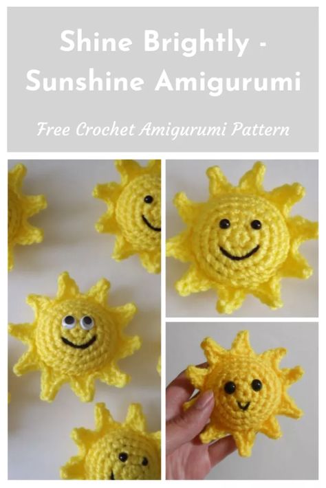 Shine Brightly – Free Crochet Sunshine Amigurumi Pattern – Yarnfully Yours Crochet Sunshine, Emoji Patterns, Blooming Bouquet, Hand Crochet Baby Blanket, Crochet Keychain, Crochet Applique, Crochet Patterns For Beginners, Amigurumi Free, Crochet Patterns Amigurumi