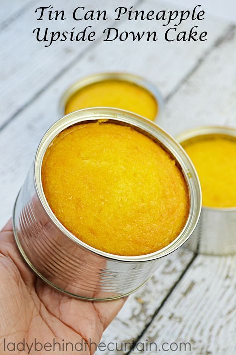 Tin Can Pineapple Upside Down Cake |  You're favorite cake in an easy to handle single serving size.  The perfect mini size cake for any party. Tin Can Recipes, Tin Can Cakes, Tailgating Food Ideas, Can Cakes, Bread In A Can, Chocolate Chip Cookie Dough Dip, Can Pineapple, Tailgating Food, The Girl Who Ate Everything