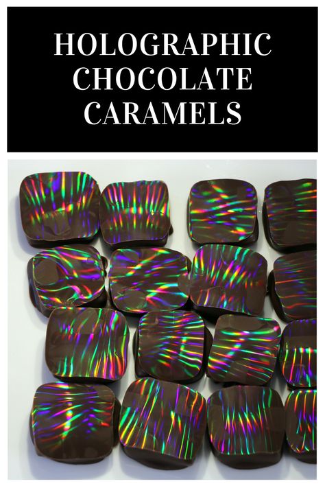 Chocolate Candy Making, Trippy Cake, Holographic Chocolate, Holographic Cake, Chocolate Bar Recipes, Edible Gems, Rainbow Chocolate, Marble Chocolate, Chocolate Bonbons