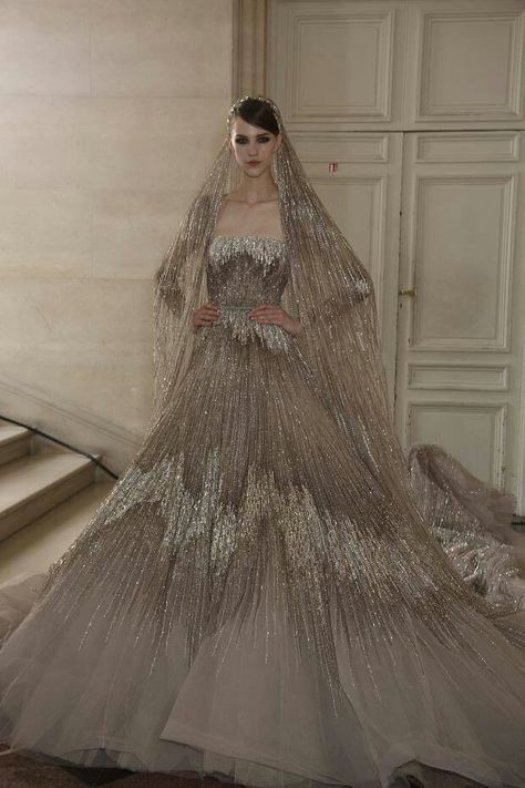 So elegant.... Colored Wedding Dress, Metallic Wedding, Bridal Musings, A Wedding Dress, White Wedding Dresses, Gorgeous Gowns, Elie Saab, Beautiful Gowns, Eminem