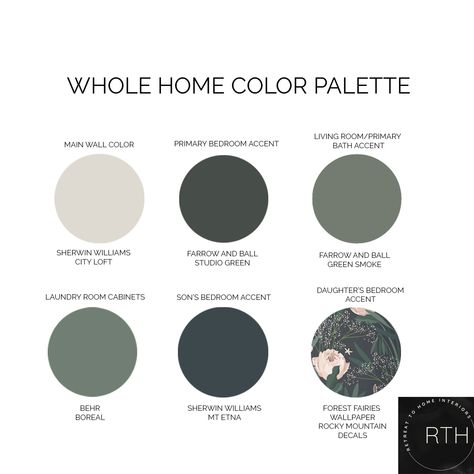 Whole Home Color Palette, Home Color Palette, Color Palette Living Room, Mountain Decal, Home Paint, Trending Paint Colors, House Color Palettes, Pnw Wedding, Home Id