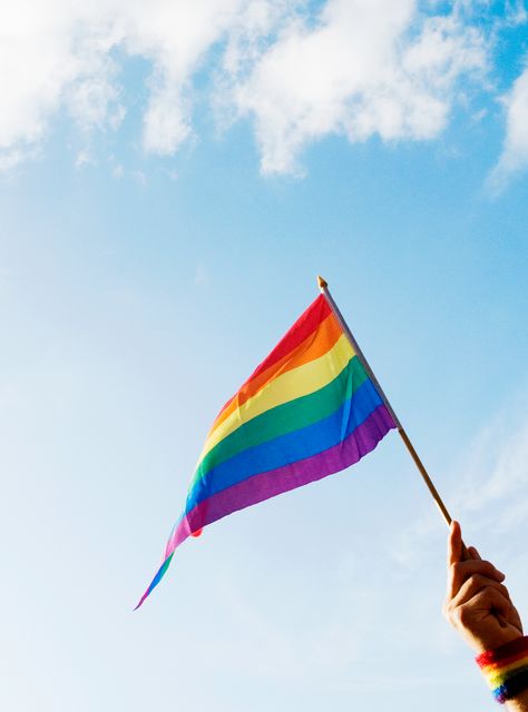 California Just Made A Big Decision For Non-Binary People+#refinery29 Rainbow Flag, Lgbt Pride, A Rainbow, Blue Sky, Flag, Rainbow, Blue, White