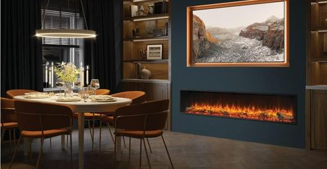 8 Beautiful TV Media Wall Ideas [with electric fireplace] - Stovax & Gazco Inset Electric Fires, Wall Fires, Feature Wall Living Room, Crystal Ice, Electric Fire, Living Room Decor Fireplace, Living Room Design Inspiration, Electric Fires, Media Wall