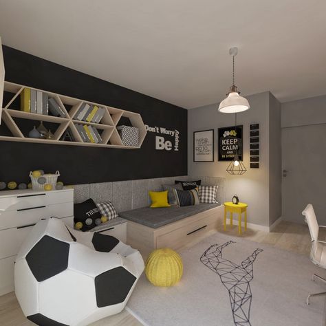 Soccer Themed Bedroom, Soccer Bedroom, Football Bedroom, Boy Bedroom Design, Teenage Room, Teen Boy Bedroom, Teenager's Room, Boys Bedroom Decor, Boy Bedroom