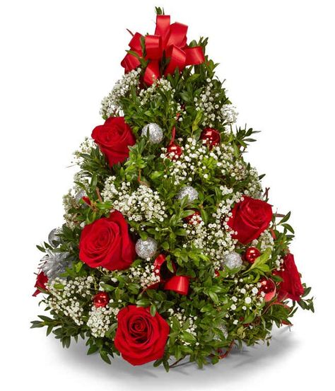 Christmas Tree Flowers, Winter Floral Arrangements, Floral Christmas Tree, Christmas Flower Arrangements, Christmas Floral Arrangements, Holiday Flower, Cute Christmas Tree, Miniature Christmas Trees, Christmas Arrangements