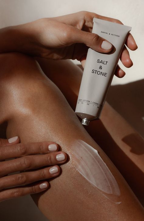 What it is: A fast-absorbing body lotion that dries down to a silky, soft finish while helping to restore the drying effects of outdoor activity.What it does: The lotion helps soothe and focus with one of three best-selling scents. Niacinamide, also known as vitamin B3, supports a stronger skin barrier and visibly improves skin's texture. Antioxidant-rich ocean botanicals nourish and soothe irritated skin while a hydrating blend of plant-derived oils restores and maintains moisture.Key ingredien Body Cream Photography, Salt And Stone, Salt Stone, Skin Science, Marula Oil, Sephora Beauty, Vitamin B3, Improve Skin Texture, Skin Barrier