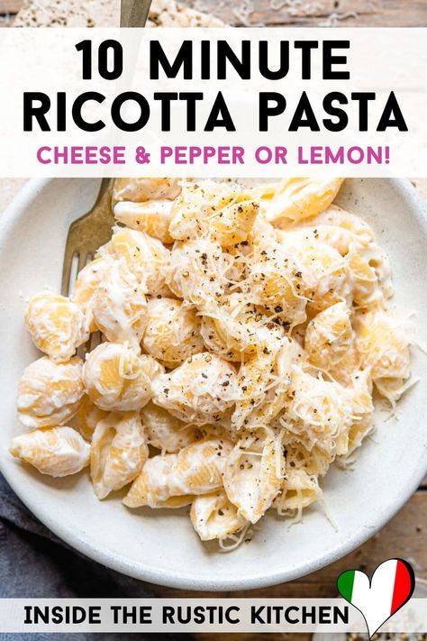 Simple Ricotta Recipes, Pasta Dishes No Red Sauce, Ricotta Side Dish Recipe, Riccota Pasta Recipes, Ricotta Cheese Sauce For Pasta, Pasta Ricotta Recipes, Ricotta Noodles, Ricotta Pasta Sauce, Ricotta Pasta Recipes