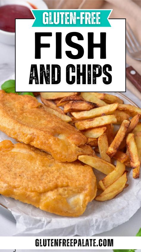 These crispy, light take-out-style gluten-free fish and chips are fried to golden perfection. No more missing out on a classic family recipe the kids will love. I'll share the secret to the crispy batter, so stay tuned for the secret ingredient and get your fish fry on! Gluten Free Fry Batter, Gf Fish Batter, Gluten Free Fish Fry, Gluten Free Fried Fish, Gluten Free Fish Batter, Gluten Free Batter, Gluten Free Fish And Chips, Fish And Chips Batter, Gluten Free Fish Recipes