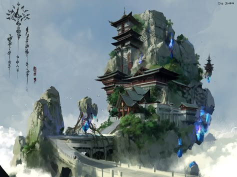 Chinese Mountains, Bangunan Minecraft, Japanese Castle, Heroic Fantasy, Japon Illustration, Fantasy City, Fantasy House, Fantasy Places, Chinese Architecture