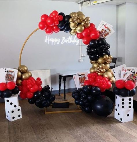 Balloon Hoop, Casino Birthday Party, Vegas Theme Party, Casino Birthday, Vegas Birthday, Las Vegas Party, Casino Theme Party Decorations, Vegas Theme, Casino Party Decorations