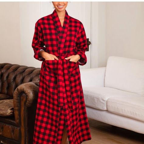 Very Soft And Flowing Long Buffalo Check Flannel Robe. Has A Nice Flow Around Collar. A Nice Long Self Tie Belt With Loops. Brand New With Tags. Great For Christmas Pictures. These Robes Are Great Because They Have Ock As Well And They Are A Little Longer Than Some Robes. Would Definitely Make A Great Epic Christmas Morning Photo. I Have 2 Medium/Large I Have 2 Xl/Xxl If You Want Them All For A Year Family Photo Just Let Me Know And We Can Bundle Them. We Can Even Get You Discounted Shipping On Black Satin Robe, Long Flannel, Winter Robes, Flannel Robe, Full Length Robe, Flannel Nightgown, Red Buffalo Check, Morning Photo, Christmas Flannel