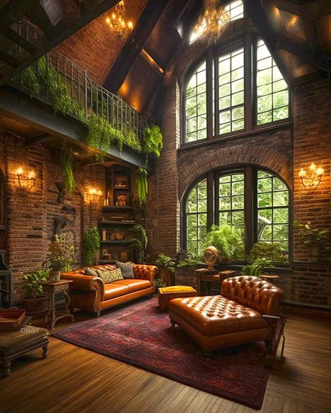 Gothic Sunroom, Brick Conservatory, House Hufflepuff, Industrial Loft Design, Sun House, Moody Interiors, Loft Design, Dream House Interior, Dream House Decor