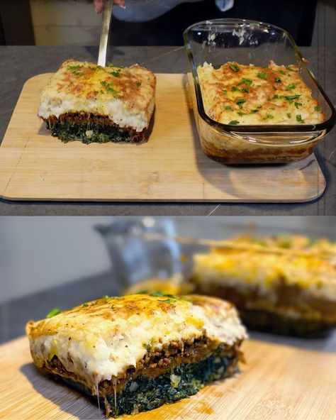 Spinach and Ground Beef Potato Bake with Cheese Ground Beef Spinach Potatoes, Ground Beef Spinach Recipe, Beef Spinach Recipe, Ground Beef Spinach, Ground Beef And Spinach, Week Meals, Leftover Casserole, Baked Chicken Drumsticks, Puff Pastry Filling